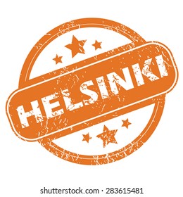 Round rubber stamp with city name Helsinki and stars, isolated on white