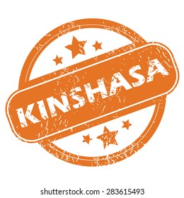 Round rubber stamp with city name Kinshasa and stars, isolated on white