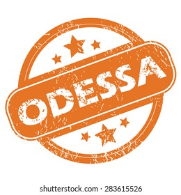 Round rubber stamp with city name Odessa and stars, isolated on white