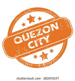 Round rubber stamp with name Quezon city and stars, isolated on white