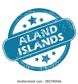 Round rubber stamp with text ALAND ISLANDS and stars, isolated on white