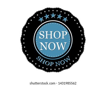 Round rubber stamp with text shop now. Logo, badge, print, label, sticker, label, advertising, designed for the design of your site, application, user interface.