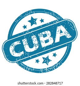Round rubber stamp with word CUBA and stars, isolated on white