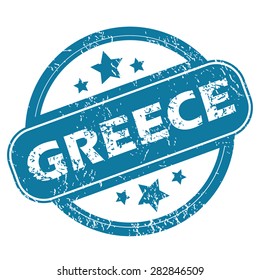 Round rubber stamp with word GREECE and stars, isolated on white