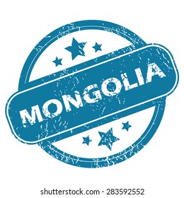 Round rubber stamp with word MONGOLIA and stars, isolated on white