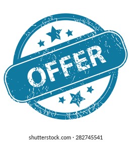 Round rubber stamp with word OFFER and stars, isolated on white