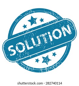Round rubber stamp with word SOLUTION and stars, isolated on white