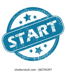 Round rubber stamp with word START and stars, isolated on white