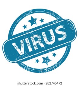 Round rubber stamp with word VIRUS and stars, isolated on white