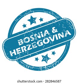 Round rubber stamp with words BOSNIA AND HERZEGOVINA and stars, isolated on white