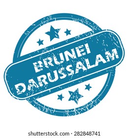 Round rubber stamp with words BRUNEI DARUSSALAM and stars, isolated on white