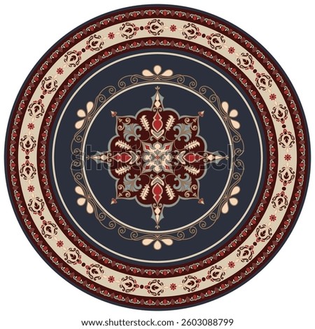Round rugs, abstract floral pattern rugs, fabric patterns, plate decoration, tiles