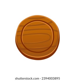 Round rustic board.  Wooden round sign in cartoon style isolated on white background. Game element.   Vector cartoon illustration. 