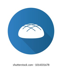 Round rye bread loaf flat design long shadow glyph icon. Vector silhouette illustration