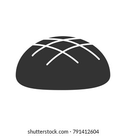 Round rye bread loaf glyph icon. Silhouette symbol. Negative space. Vector isolated illustration