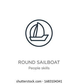 Runde Segelboote Symbol. Dünne lineare runde Segelbootlinie Symbol einzeln auf weißem Hintergrund von Menschen Skizze. Vektorillustration der Linie, Symbol für Web und Mobilfunk