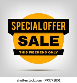 Round Sale banner, special offer black orange tag. This weekend only discount badge, Price weekend deals, vector element, eps10. 