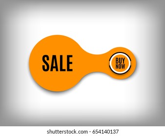 Round Sale batton design. Orange discount element for website. Buy Now tag with shadow on a abstract gray background. Vector icon, eps10