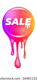 Round Sale Sticker Vector, Colorful Liquid Melt Design with Gradient, Glowing Effect, "SALE" Text, Social Media Post Element, Online Shop Promotion, Special Offer Label, Modern Graphic
