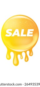 Round Sale Sticker Vector, Honey orange Liquid Melt Design with Gradient, Glowing Effect, SALE Text, Social Media Post Element, Online Shop Promotion, Special Offer Label, Modern Graphic