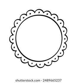 Round scalloped frame doodle line art illustration clipart