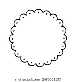Clipart de ilustración de arte de línea de garabato de marco festoneado redondo