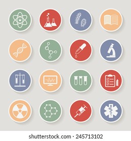 Round Science, Medical And Education Icons. Vector Illustration