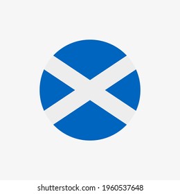 Icono vectorial de la bandera escocesa redonda aislado en fondo blanco. La bandera de Escocia en círculo.