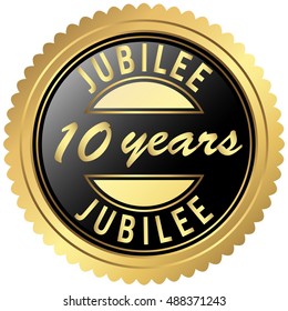 round seal colored black and gold for ten years jubilee