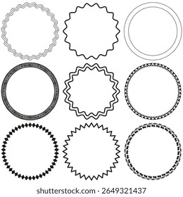 Caixilhos redondos de vedação. Vetor de contorno de selo. Carimbo de círculo definido. Arte em fundo branco.
