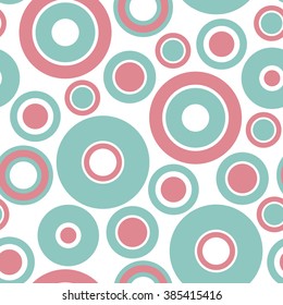 Round seamless pattern of random circles and rings. Dotted round seamless background, pattern, ornament. Vector illustration.