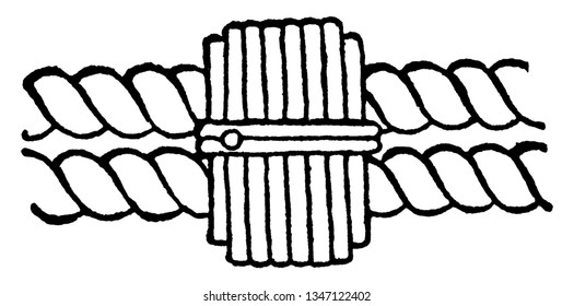 Round Seizings are a class of stopping knots used to semi permanently bind together two ropes, vintage line drawing or engraving illustration.