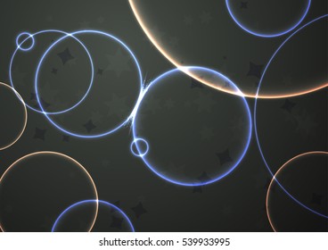 Round. Set of bright colored bubbling rings. Several intersecting rings