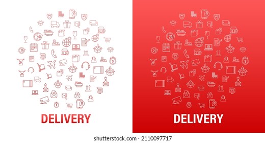 Round set with delivery icon. Delivery service. Fast courier. Truck icon set. Vector stock illustration.