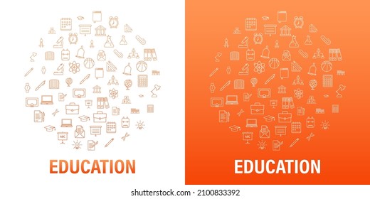 Round set icon education for mobile app design. Online course line icon set. Online study, education. Vector stock illustration.