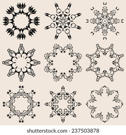 A round set ornaments on background. Template for your design. Vector illustration