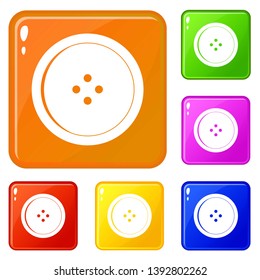 Round sewing button icons set collection vector 6 color isolated on white background