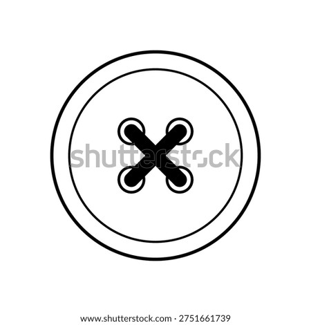 Round sewing button outline vector icon with thread stitch detail, minimal garment fastener symbol for tailoring, clothing repair, dressmaking, textile craft, and fashion design