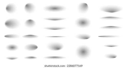 Round shadows. Soft gradient lauouts, modern blurred oval frames, grunge veneer top and bottom elements. Vector isolated collection of gradient layout illustration