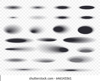 Round shadows vector set transparent background  Oval ellipse shadow effect and different light illumination angles for web design element
