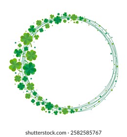 Round shamrock clover border, frame for st. Patrick's day decoration isolated on transparent background. A wreath of clover leaves.