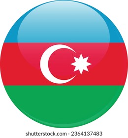 Round Shape 3D Button National Flag of Azerbaijan Vector
