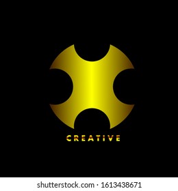 round shape abstract logo, gold illustration vector with black background.