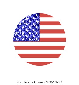 Round shape american flag with glitter inside made in vector. Beautiful graphic design element for holiday greeting card, event poster or glamorous sticker, patches for clothing