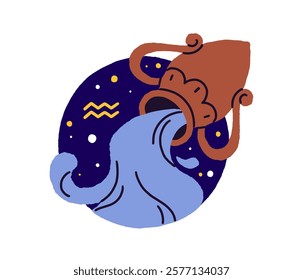 Round shape avatar of Aquarius zodiac sign. Stars figure, constellation, horoscope symbol in circle. Astrology element, icon of birth month. Flat isolated vector illustration on white background