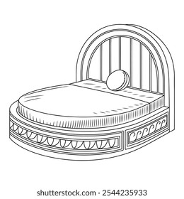 Round shape bed coloring book line art 