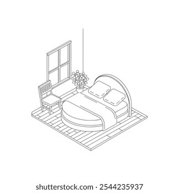 Forma redonda cama para colorear libro línea de arte 