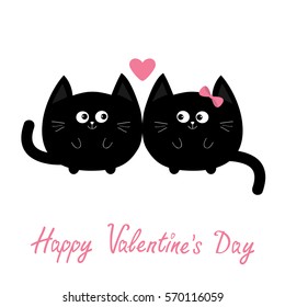 Round shape black cat icon. Love family couple. Pink heart Cute cartoon character. Valentines Day. Kawaii animal. Happy emotion. Kitty kitten Baby pet collection. White background Isolated Flat Vector