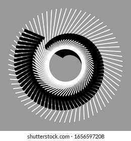 Round shape with black and white lines like yin and yang sign.