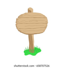 Round shape blank cartoon style vector wooden sign board isolated on white background